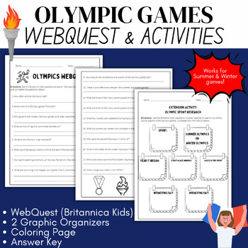 Preview of Olympics WebQuest & Activities - Works for Summer & Winter Games!