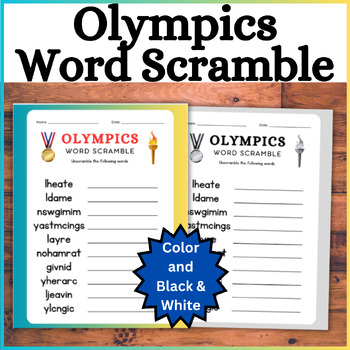 Preview of Olympics Word Scramble Activity! 2024 Summer Olympics Party Grade 1-6 ESL EFL
