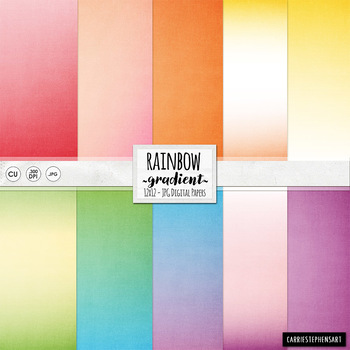 Ombre Rainbow Digital Papers, Colourful Gradient Backgrounds, Digital  Cardstock