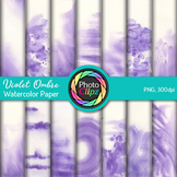 Ombre Watercolor Digital Paper Clipart: 14 Purple Backgrou