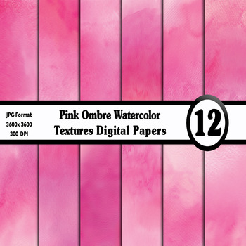 Preview of Pink Ombre Watercolor Digital Paper Pack - 12 Different Backgrounds Clip Art