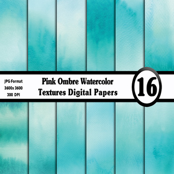 Preview of Aqua Ombre Watercolor Digital Paper Pack - 16 Different Backgrounds Clip Art