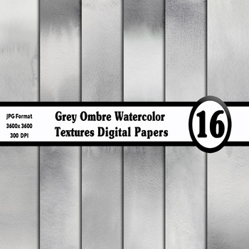 Preview of Grey Ombre Watercolor Digital Paper Pack - 16 Different Backgrounds Clip Art