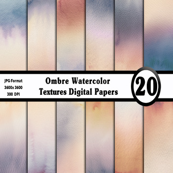 Preview of Ombre Watercolor Digital Paper Pack - 20 Different Backgrounds Clip Art
