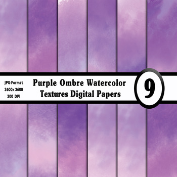 Preview of Purple Ombre Watercolor Digital Paper Pack - 9 Different Backgrounds Clip Art