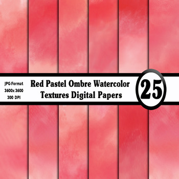 Preview of Red Pastel Ombre Watercolor Digital Paper - 25 Different Backgrounds Clip Art