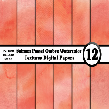 Preview of Salmon Ombre Watercolor Digital Paper Pack - 12 Different Backgrounds Clip Art