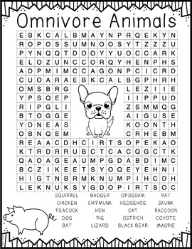 Omnivore Animals Word Search by Jennifer Olson Educational Resources