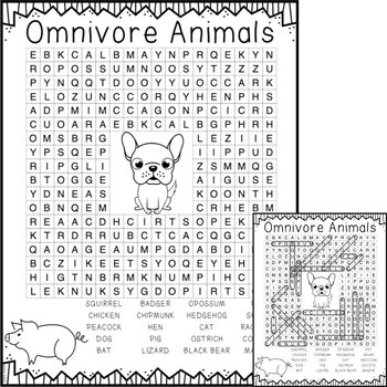 Preview of Omnivore Animals Word Search