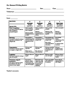 Preview of On Demand Writing Rubric with Conversion Chart