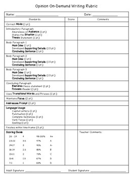 On-Demand Writing Rubrics: Inform/Explain, Narrative, Opinion | TpT