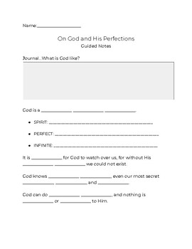 Preview of On God and His Perfections - Guided Notes