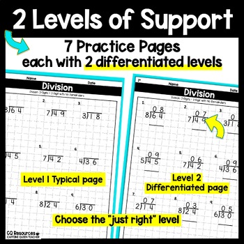 long division worksheets for 2 digits by 1 digit on graph paper tpt