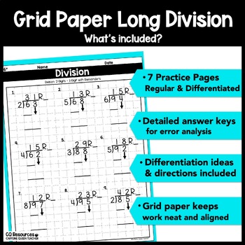 long division worksheets for 2 digits by 1 digit on graph paper tpt