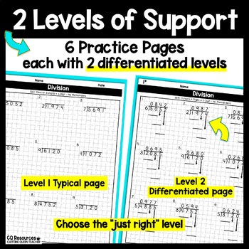 long division on graph paper with 4 digits by 1 digit by