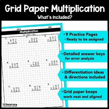 3-Digit Multiplication on Graph Paper Worksheets by Caffeine Queen Teacher