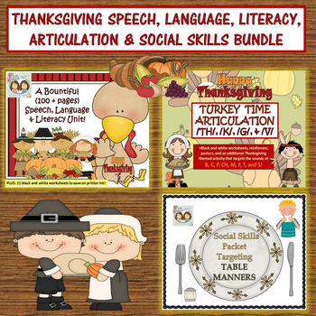 Preview of Thanksgiving Bundle: Language, Literacy, Artic, Speech, Social Skills