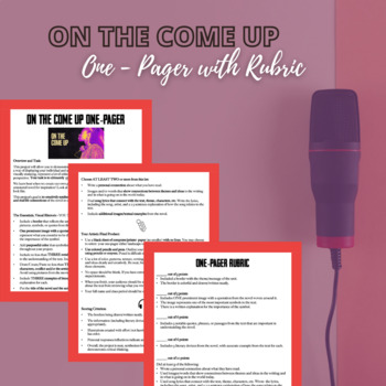 Preview of On The Come Up by Angie Thomas One-Pager Assessment/Project/Activity-With Rubric