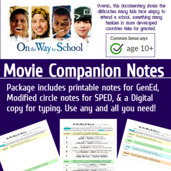 Preview of On The Way To School - Documentary Companion Notes - Classroom Activity