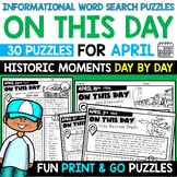 On This Day in History APRIL Word Search Puzzles for Early