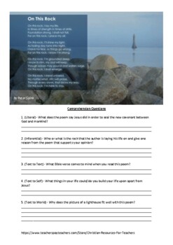 Preview of On This Rock - Christian Poetry Comprehension Worksheet