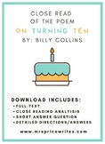 On Turning Ten - By Billy Collins - Close Read and Short A