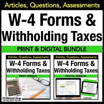 Preview of Financial Literacy Tax Forms & W-4 Career Exploration High School Consumer Math