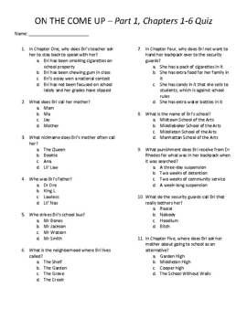 Preview of On the Come Up Quizzes - Chapters 1-34 with Answer Key