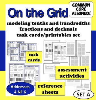 Preview of On the Grid - modeling decimals and fractions task cards & printables (set a)