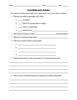 Preview of On the Sidelines in P.E. Worksheet
