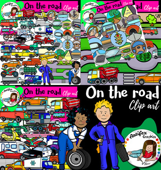 Preview of On the road clip art- Transportation Clipart- Big set of 88 graphics!