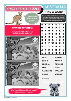 Preview of Once Upon a Puzzle Activity Sheet - AUSTRALIAN ANIMALS (A4-Size, UK ENGLISH)