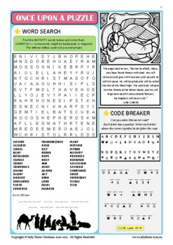 Preview of Once Upon a Puzzle Activity Sheet, CHRISTMAS NATIVITY (A4-SIZE, UK English)