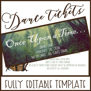 Preview of Once Upon a Time Dance Ticket Template