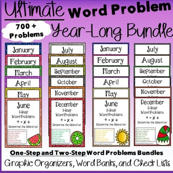Preview of One AND Two Step Word Problems DOUBLE BUNDLE All Operations (12 Months)
