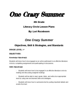 Preview of One Crazy Summer Literacy Circle Lesson Plans