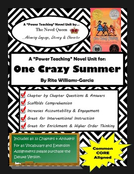 Preview of One Crazy Summer Novel Unit for all 33 Chapters (inc. answers)