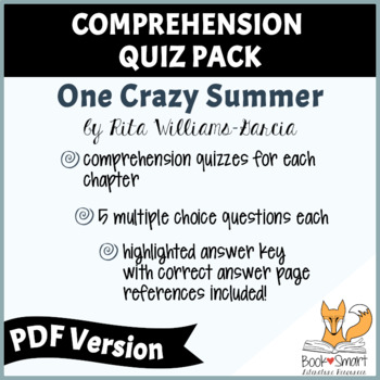 Preview of PDF: One Crazy Summer Reading Comprehension Quiz Pack