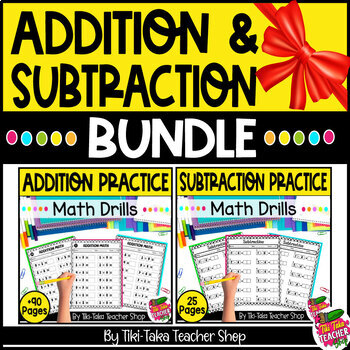 Preview of One Digit Addition and Subtraction Math Drills with Solutions - BUNDLE