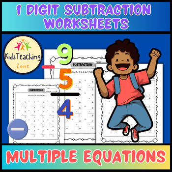 Preview of One Digit Subtraction Worksheets - Multiple Equations To Master Math Subtraction