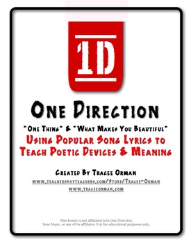 Preview of One Direction Song Lyrics Poetry Activity