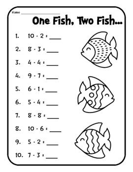 One Fish Two Fish Math Worksheet Subtract Subtraction by School With Sever