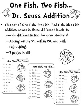 one fish two fish red fish blue fish worksheets seuss