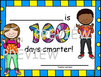 One Hundred Days Smarter Certificates by Primarily First TpT