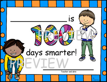 One Hundred Days Smarter Certificates by Primarily First TpT