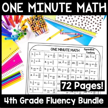 Preview of One Minute 4th Grade Math Fact Fluency Drills, Fun Daily Mental Math Worksheets