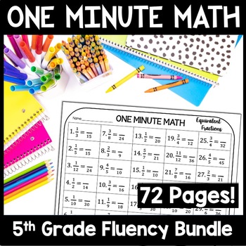 Preview of One Minute Daily Mental Math Worksheets 5th, Mad Minute Math Fact Fluency Drills