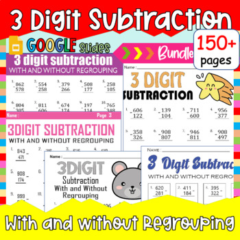 Preview of One Minute Math Drills: 3 Digit Subtraction With and Without Regrouping