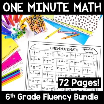Preview of One Minute Daily Mental Math Worksheets 6th, Mad Minute Math Fact Fluency Drills