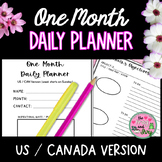One Month Daily Planner Productivity Tool US/Canada Version